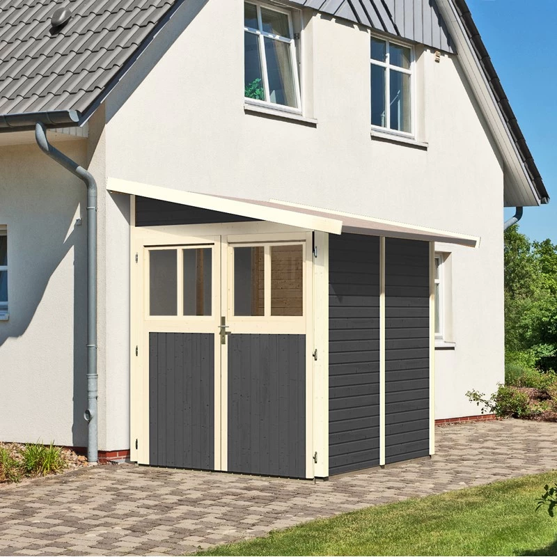 Abri Adossé En Bois Vitrifié Gris 3,27m² Wandlitz 2 - Karibu 2 Abri Adossé En Bois Vitrifié Gris 3,27m² Wandlitz 2 - Karibu – Image 2