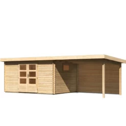 Abri De Jardin 11,49m² En Bois Massif 40mm Trittau 5 Avec Appentis 330cm Et Paroi Arrière – Karibu -Outdoor Soldes abri de jardin 1149m en bois massif 40mm trittau 5 avec appentis 330cm et paroi arriere woodfeeling 2