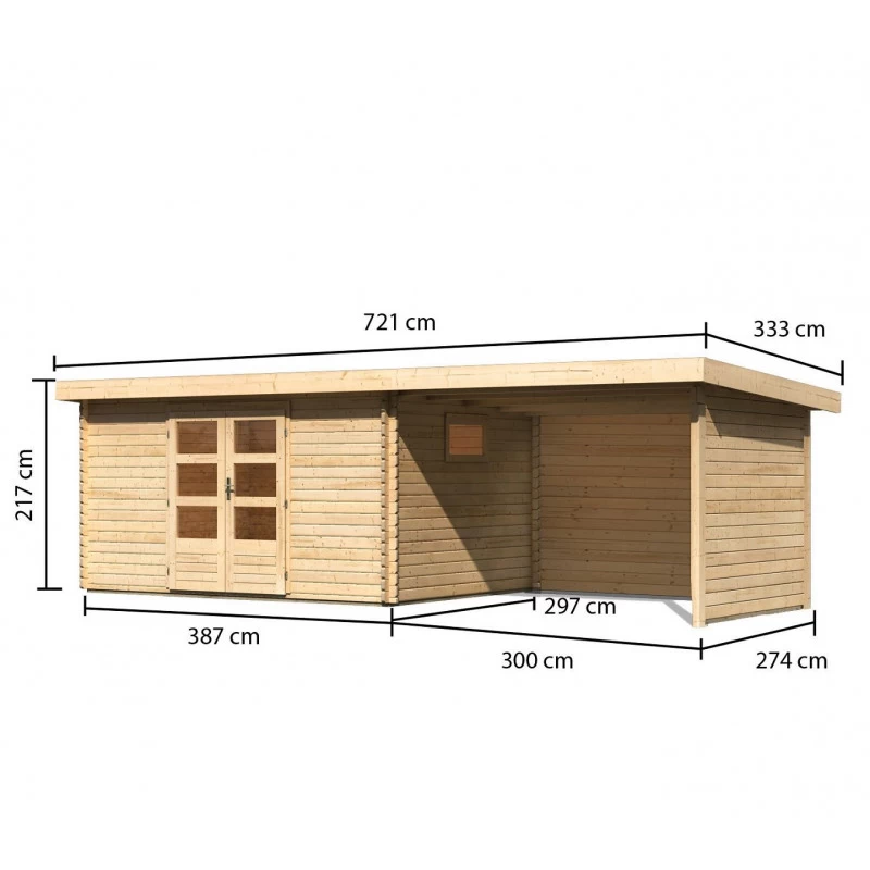 Abri De Jardin 11,49m² En Bois Massif 40mm Trittau 5 Avec Appentis 330cm, Paroi Arrière Et Latérale – Karibu 2 Abri De Jardin 11,49m² En Bois Massif 40mm Trittau 5 Avec Appentis 330cm, Paroi Arrière Et Latérale – Karibu – Image 2
