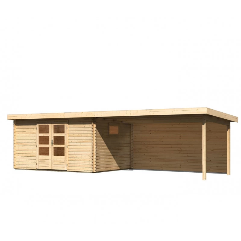 Abri De Jardin 11,49m² En Bois Massif 40mm Trittau 5 Avec Appentis 440cm Et Paroi Arrière – Karibu 3 Abri De Jardin 11,49m² En Bois Massif 40mm Trittau 5 Avec Appentis 440cm Et Paroi Arrière – Karibu – Image 3