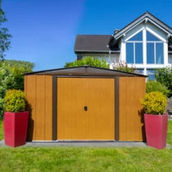 Abri De Jardin 11,58m² Toit Double Pente En Acier Galvanisé Aspect Bois Spacemaker -Outdoor Soldes abri de jardin 1158m toit double pente en acier galvanise aspect bois spacemaker 3