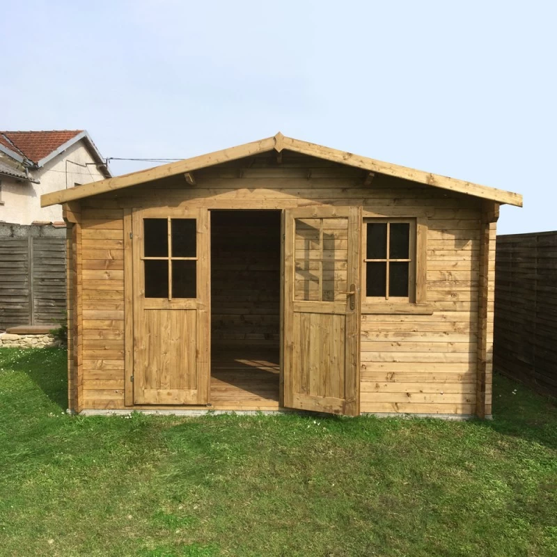 Abri En Bois Massif 12m² PLUS 28mm Traité Teinté Marron Gardy Shelter 1 Abri En Bois Massif 12m² PLUS 28mm Traité Teinté Marron Gardy Shelter