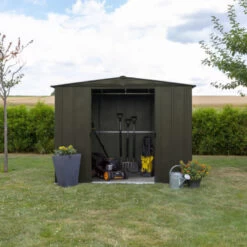 Abri De Jardin 4,58m² Toit Double Pente En Acier Galvanisé Noir Onyx Spacemaker -Outdoor Soldes abri de jardin 458m toit double pente en acier galvanise noir onyx spacemaker 2