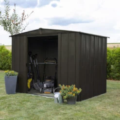 Abri De Jardin 4,58m² Toit Double Pente En Acier Galvanisé Noir Onyx Spacemaker