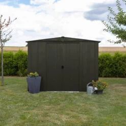 Abri De Jardin 4,58m² Toit Double Pente En Acier Galvanisé Noir Onyx Spacemaker -Outdoor Soldes abri de jardin 458m toit double pente en acier galvanise noir onyx spacemaker 3