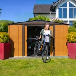 Abri De Jardin 7,14m² Toit Double Pente En Acier Galvanisé Aspect Bois Spacemaker