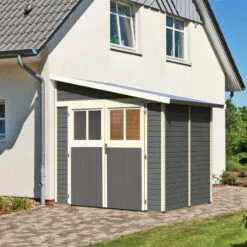 Abri De Jardin Adossé En Bois Gris Terre 4,18m² Bomlitz 2 - Karibu