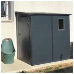 Abri De Jardin Adossé En Résine Anthracite 2,09m² + Kit De Fondation - JOBU -Outdoor Soldes abri de jardin adosse en resine anthracite 212m kit de fondation jobu 2