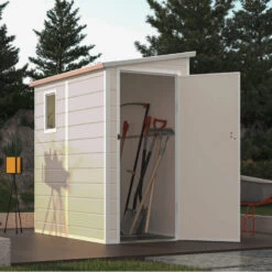 Abri De Jardin Adossé En Résine Beige 2,09m² + Kit De Fondation - Jôbu