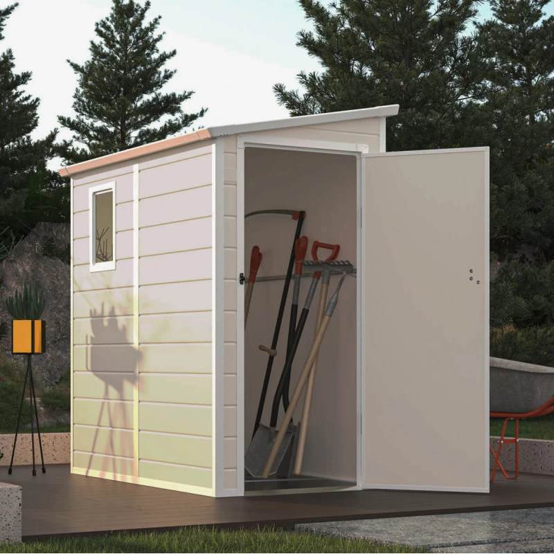 Abri De Jardin Adossé En Résine Beige 2,09m² + Kit De Fondation - Jôbu 1 Abri De Jardin Adossé En Résine Beige 2,09m² + Kit De Fondation - Jôbu