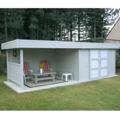 Abri De Jardin Arhus 7,65m² En Bois Massif 28mm Avec Terrasse Couverte - SOLID