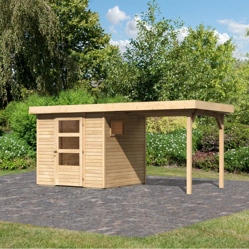 Abri De Jardin En Bois 4,62m² Freiburg 2 Avec Appentis De 2,40 M - Karibu 1 Abri De Jardin En Bois 4,62m² Freiburg 2 Avec Appentis De 2,40 M - Karibu