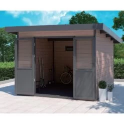 Abri De Jardin En Bois Composite 28mm Aspect Bois Vieilli 9m² PREMIUM Toit Plat - Woodlife Garden -Outdoor Soldes abri de jardin en bois composite 28mm aspect bois vieilli 9m premium toit plat woodlife garden 2