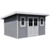 Abri De Jardin En Bois Composite 28mm Gris Clair 12m² PREMIUM Toit Plat - Woodlife Garden