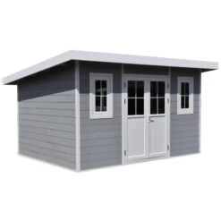 Abri De Jardin En Bois Composite 28mm Gris Clair 12m² PREMIUM Toit Plat - Woodlife Garden