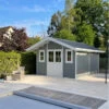 Abri De Jardin En Bois Composite 28mm Gris Clair 14,75m² PREMIUM - Woodlife Garden