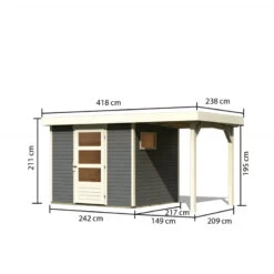 Abri De Jardin En Bois Gris Terre 5,25m² Avec Appentis De 1,50 M Freiburg 3 - Karibu -Outdoor Soldes abri de jardin en bois gris terre 525m avec appentis de 150 m freiburg 3 karibu 2