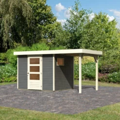 Abri De Jardin En Bois Gris Terre 5,25m² Avec Appentis De 1,50 M Freiburg 3 - Karibu