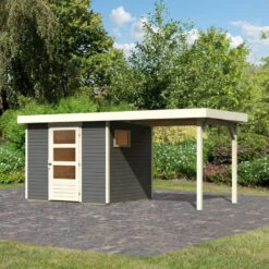 Abri De Jardin En Bois Gris Terre 5,25m² Avec Appentis De 2,40 M Freiburg 3 - Karibu