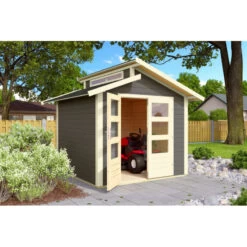 Abri De Jardin En Bois Gris Terre 5,95m² Avec Toit En Gradins - Grönelo - Karibu
