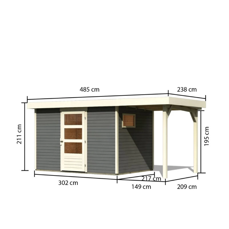 Abri De Jardin En Bois Gris Terre 6,55m² Avec Appentis De 1,50 M Freiburg 4 - Karibu 2 Abri De Jardin En Bois Gris Terre 6,55m² Avec Appentis De 1,50 M Freiburg 4 - Karibu – Image 2
