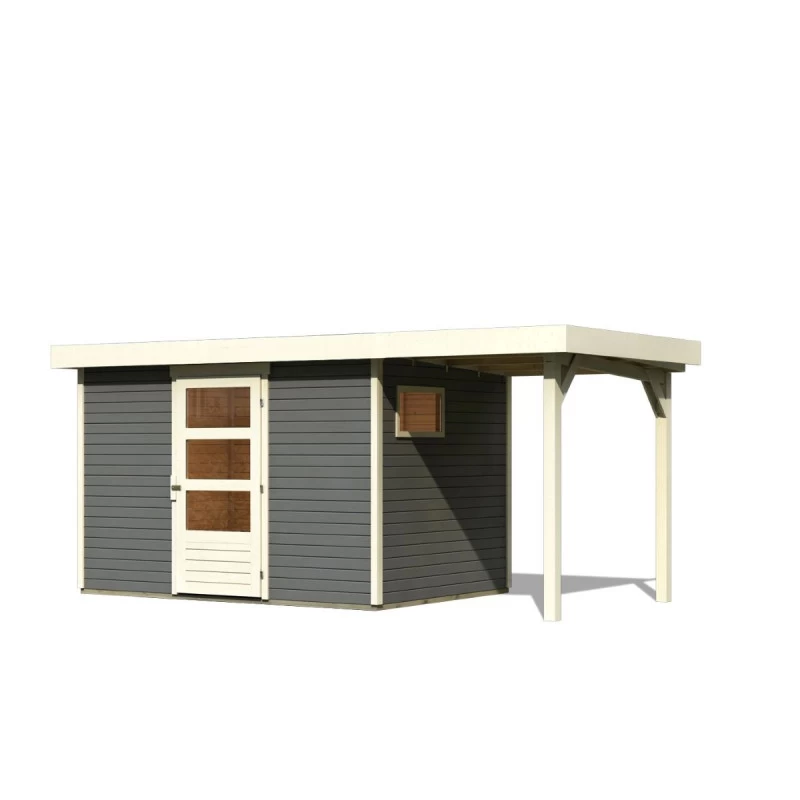 Abri De Jardin En Bois Gris Terre 6,55m² Avec Appentis De 1,50 M Freiburg 4 - Karibu 3 Abri De Jardin En Bois Gris Terre 6,55m² Avec Appentis De 1,50 M Freiburg 4 - Karibu – Image 3