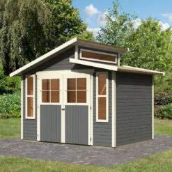 Abri De Jardin En Bois Gris Terre 6,55m² Avec Toit En Gradins - Grauburg 6 - Karibu