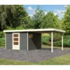 Abri De Jardin En Bois Gris Terre 9,24m² Freiburg 6 Avec Appentis De 2,80 M - Karibu
