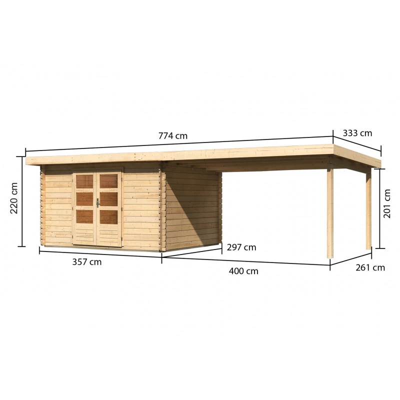 Abri De Jardin En Bois Massif 10,60m² Bastrup 7 Avec Appentis 400cm – Karibu 2 Abri De Jardin En Bois Massif 10,60m² Bastrup 7 Avec Appentis 400cm – Karibu – Image 2