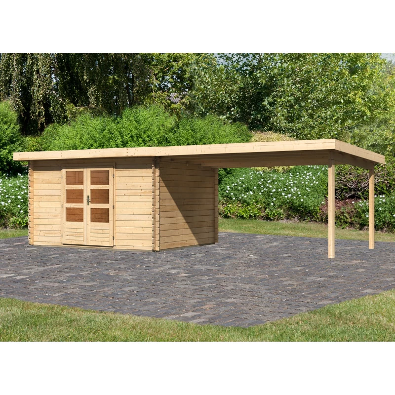 Abri De Jardin En Bois Massif 10,60m² Bastrup 7 Avec Appentis 400cm – Karibu 1 Abri De Jardin En Bois Massif 10,60m² Bastrup 7 Avec Appentis 400cm – Karibu