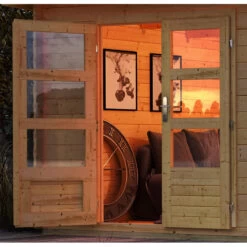 Abri De Jardin En Bois Massif 11,49m² Bastrup 8 Avec Appentis 200cm Et Paroi Arrière – Karibu -Outdoor Soldes abri de jardin en bois massif 1149m bastrup 8 avec appentis 200cm et paroi arriere woodfeeling 4