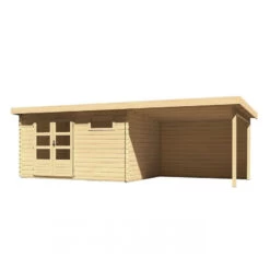 Abri De Jardin En Bois Massif 11,49m² Bastrup 8 Avec Appentis 300cm Et Paroi Arrière – Karibu -Outdoor Soldes abri de jardin en bois massif 1149m bastrup 8 avec appentis 300cm et paroi arriere woodfeeling 2