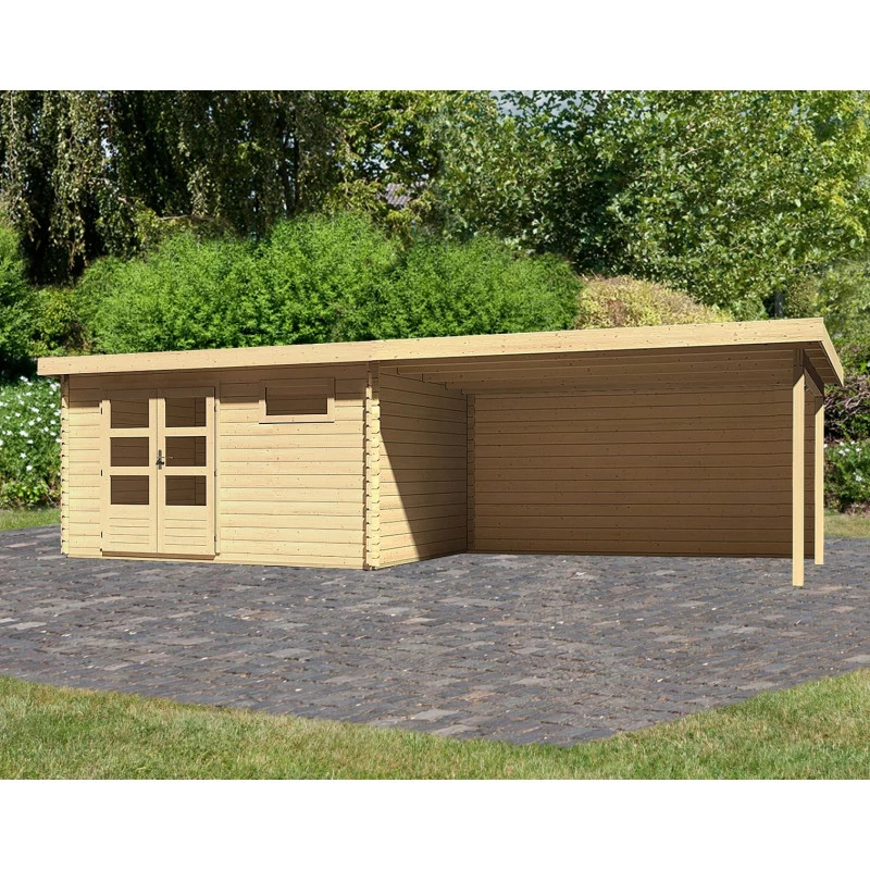 Abri De Jardin En Bois Massif 11,49m² Bastrup 8 Avec Appentis 400cm Et Paroi Arrière – Karibu 1 Abri De Jardin En Bois Massif 11,49m² Bastrup 8 Avec Appentis 400cm Et Paroi Arrière – Karibu