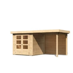 Abri De Jardin En Bois Massif 4,62m² Askola 2 Avec Appentis 240cm Et Paroi Arrière – Karibu -Outdoor Soldes abri de jardin en bois massif 462m askola 2 avec appentis 240cm et paroi arriere woodfeeling 2