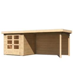 Abri De Jardin En Bois Massif 4,62m² Askola 2 Avec Appentis 280cm Et Paroi Arrière – Karibu -Outdoor Soldes abri de jardin en bois massif 462m askola 2 avec appentis 280cm et paroi arriere woodfeeling 2