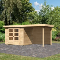 Abri De Jardin En Bois Massif 5,25m² Askola 3 Avec Appentis 240cm Et Paroi Arrière – Karibu