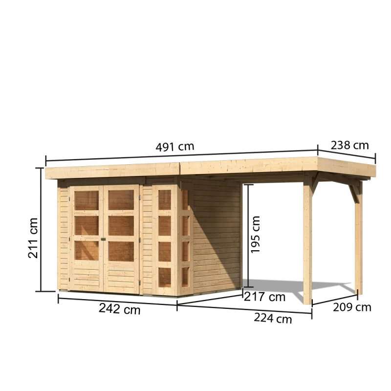 Abri De Jardin En Bois Massif 5,25m² Kerko 3 Avec Appentis 240cm – Karibu 2 Abri De Jardin En Bois Massif 5,25m² Kerko 3 Avec Appentis 240cm – Karibu – Image 2