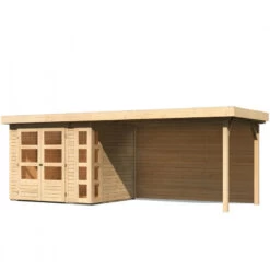 Abri De Jardin En Bois Massif 5,25m² Kerko 3 Avec Appentis 280cm Et Paroi Arrière – Karibu -Outdoor Soldes abri de jardin en bois massif 525m kerko 3 avec appentis 280cm et paroi arriere woodfeeling 2