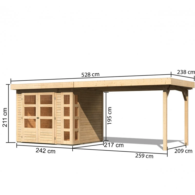 Abri De Jardin En Bois Massif 5,25m² Kerko 3 Avec Appentis 280cm – Karibu 2 Abri De Jardin En Bois Massif 5,25m² Kerko 3 Avec Appentis 280cm – Karibu – Image 2