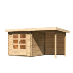 Abri De Jardin En Bois Massif 5,62m² Bastrup 2 Avec Appentis 200cm Et Paroi Arrière – Karibu -Outdoor Soldes abri de jardin en bois massif 562m bastrup 2 avec appentis 200cm et paroi arriere woodfeeling 2