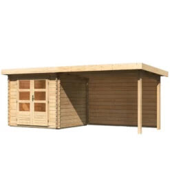 Abri De Jardin En Bois Massif 5,62m² Bastrup 2 Avec Appentis 300cm Et Paroi Arrière – Karibu -Outdoor Soldes abri de jardin en bois massif 562m bastrup 2 avec appentis 300cm et paroi arriere woodfeeling 2