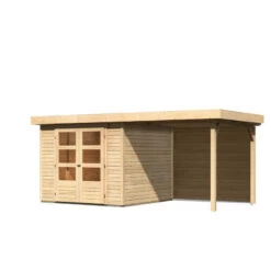 Abri De Jardin En Bois Massif 5,95m² Askola 3,5 Avec Appentis 240cm Et Paroi Arrière – Karibu -Outdoor Soldes abri de jardin en bois massif 595m askola 35 avec appentis 240cm et paroi arriere woodfeeling 2