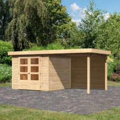 Abri De Jardin En Bois Massif 5,95m² Askola 3,5 Avec Appentis 240cm Et Paroi Arrière – Karibu