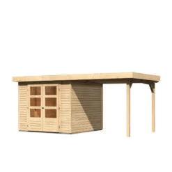 Abri De Jardin En Bois Massif 5,95m² Askola 3,5 Avec Appentis 240cm – Karibu -Outdoor Soldes abri de jardin en bois massif 595m askola 35 avec appentis 240cm woodfeeling 2