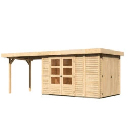 Abri De Jardin En Bois Massif 6,92m² Retola 3 Avec Armoire Intégrée Et Appentis 280cm – Karibu -Outdoor Soldes abri de jardin en bois massif 692m retola 3 avec armoire integree et appentis 280cm woodfeeling 2