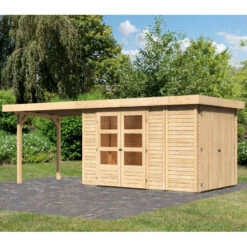 Abri De Jardin En Bois Massif 6,92m² Retola 3 Avec Armoire Intégrée Et Appentis 280cm – Karibu