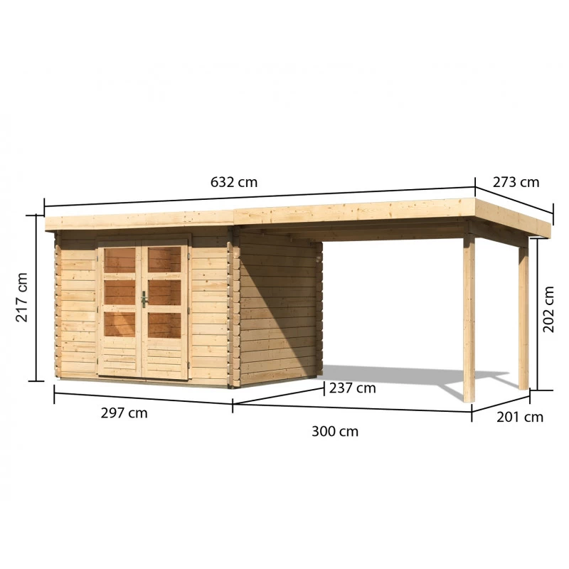 Abri De Jardin En Bois Massif 7,04m² Bastrup 3 Avec Appentis 300cm – Karibu 2 Abri De Jardin En Bois Massif 7,04m² Bastrup 3 Avec Appentis 300cm – Karibu – Image 2