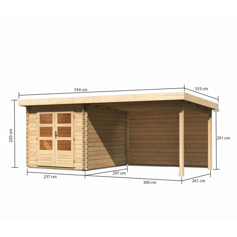 Abri De Jardin En Bois Massif 7,04m² Bastrup 4 Avec Appentis 300cm Et Paroi Arrière – Karibu 2 Abri De Jardin En Bois Massif 7,04m² Bastrup 4 Avec Appentis 300cm Et Paroi Arrière – Karibu – Image 2