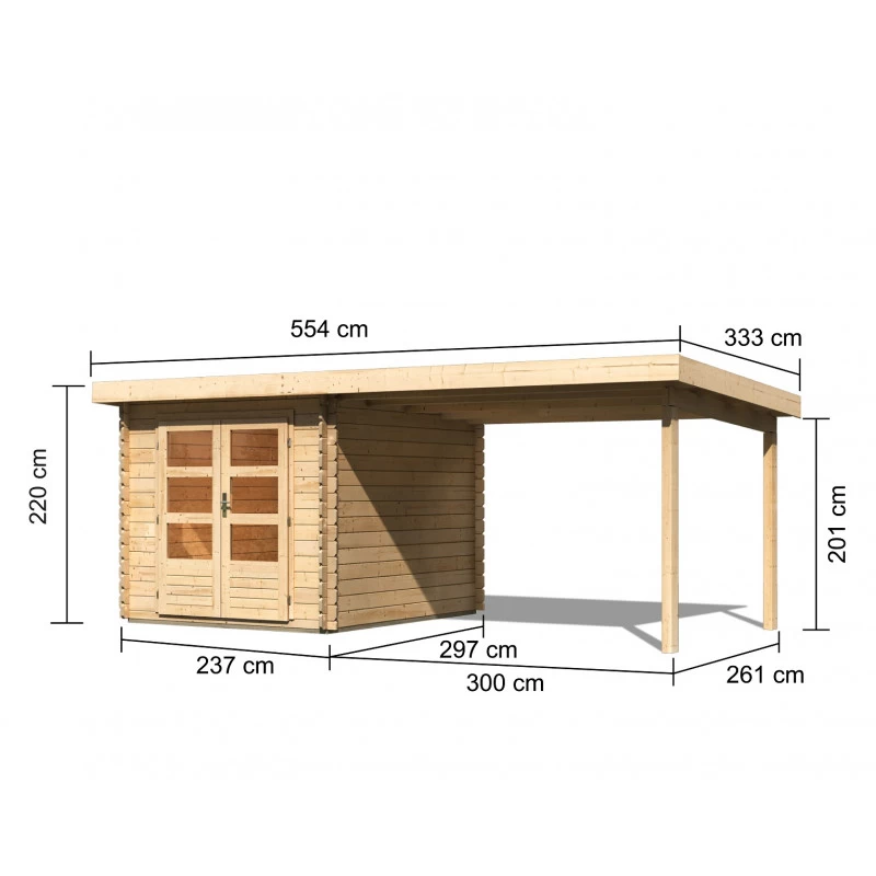 Abri De Jardin En Bois Massif 7,04m² Bastrup 4 Avec Appentis 300cm – Karibu 2 Abri De Jardin En Bois Massif 7,04m² Bastrup 4 Avec Appentis 300cm – Karibu – Image 2