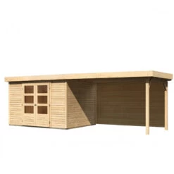 Abri De Jardin En Bois Massif 7,43m² Askola 5 Avec Appentis 280cm Et Paroi Arrière – Karibu -Outdoor Soldes abri de jardin en bois massif 743m askola 5 avec appentis 280cm et paroi arriere woodfeeling 2